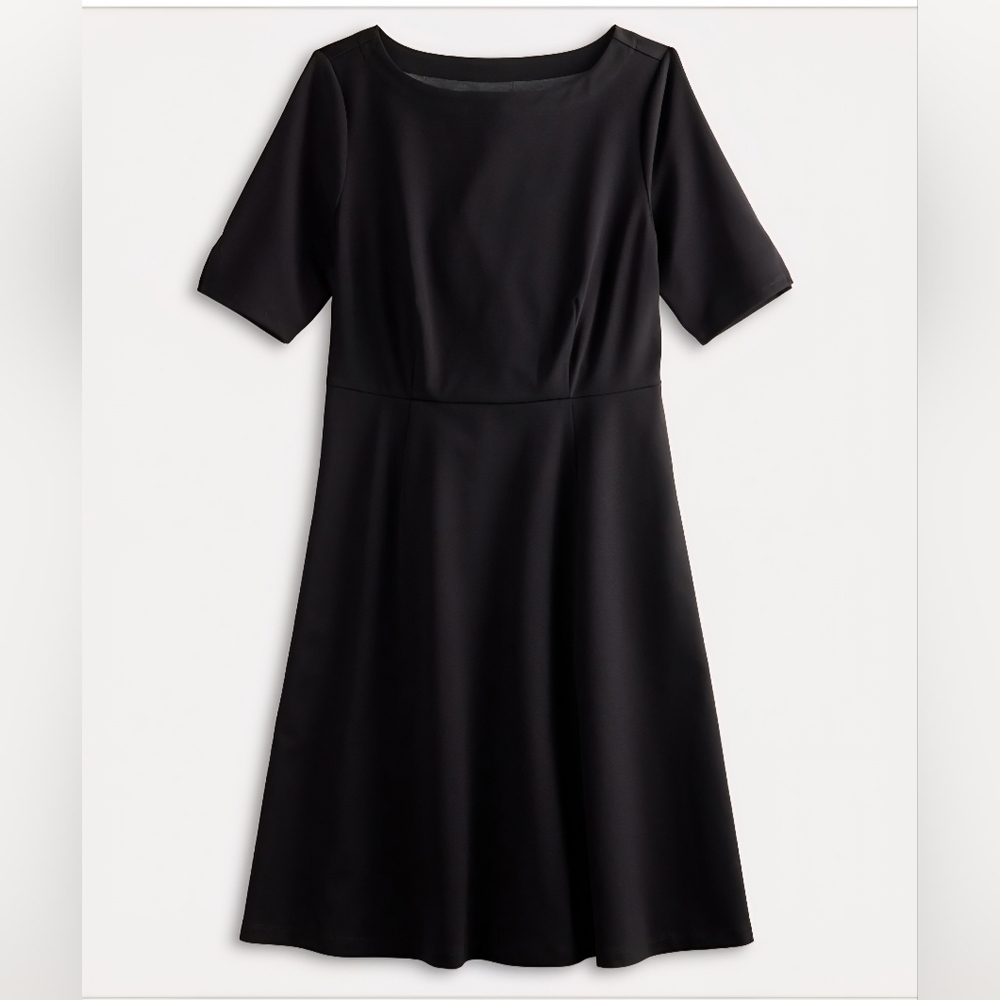 Croft & Barrow Ponte Dress Size XL Black Stretchy Elbow Sleeve A Line Dress